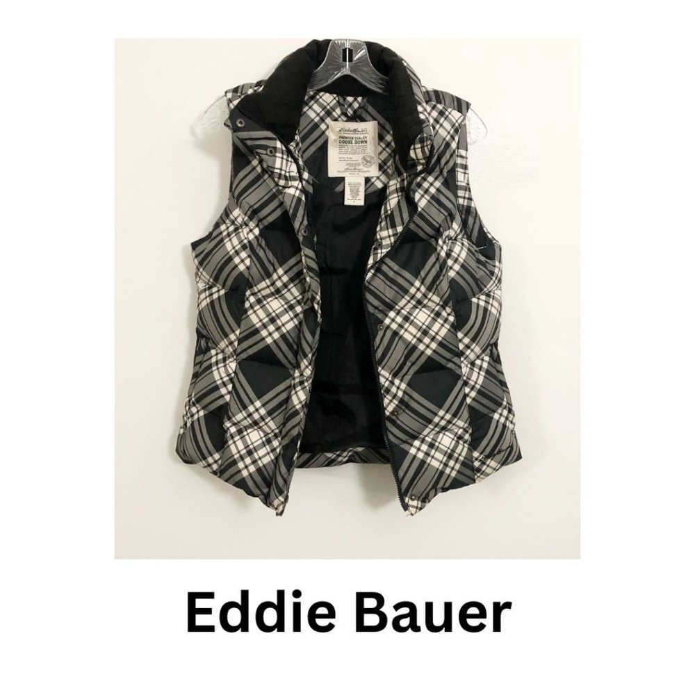 Eddie Bauer Tartan Plaid Goose Down Puffer Vest Size S Small